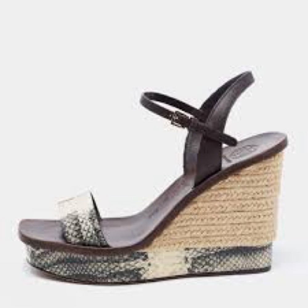 Tory Burch Malaga Snakeskin Wedges Size 7 M Ankle Strap
